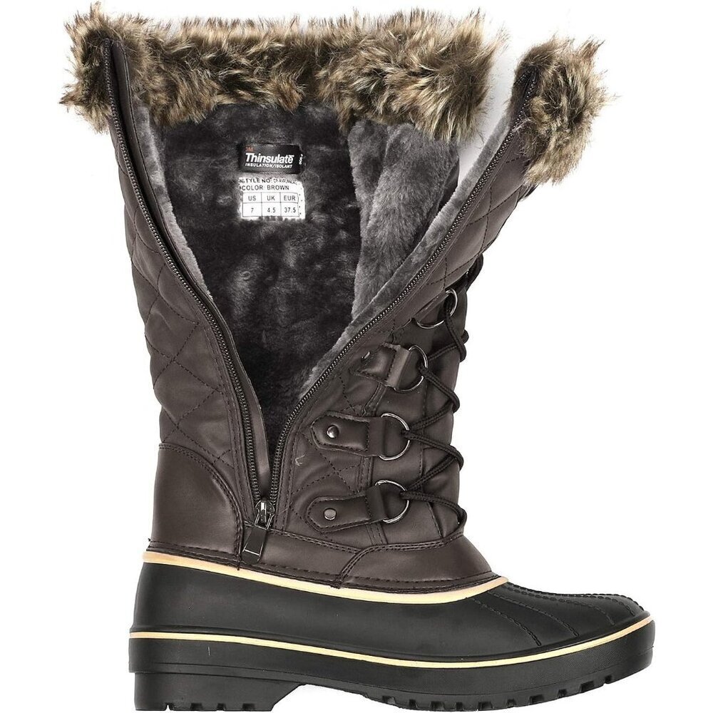 Women's Brown Warm Faux Fur Lined Mid Calf Winter Snow Boots - Picture 3 of 7